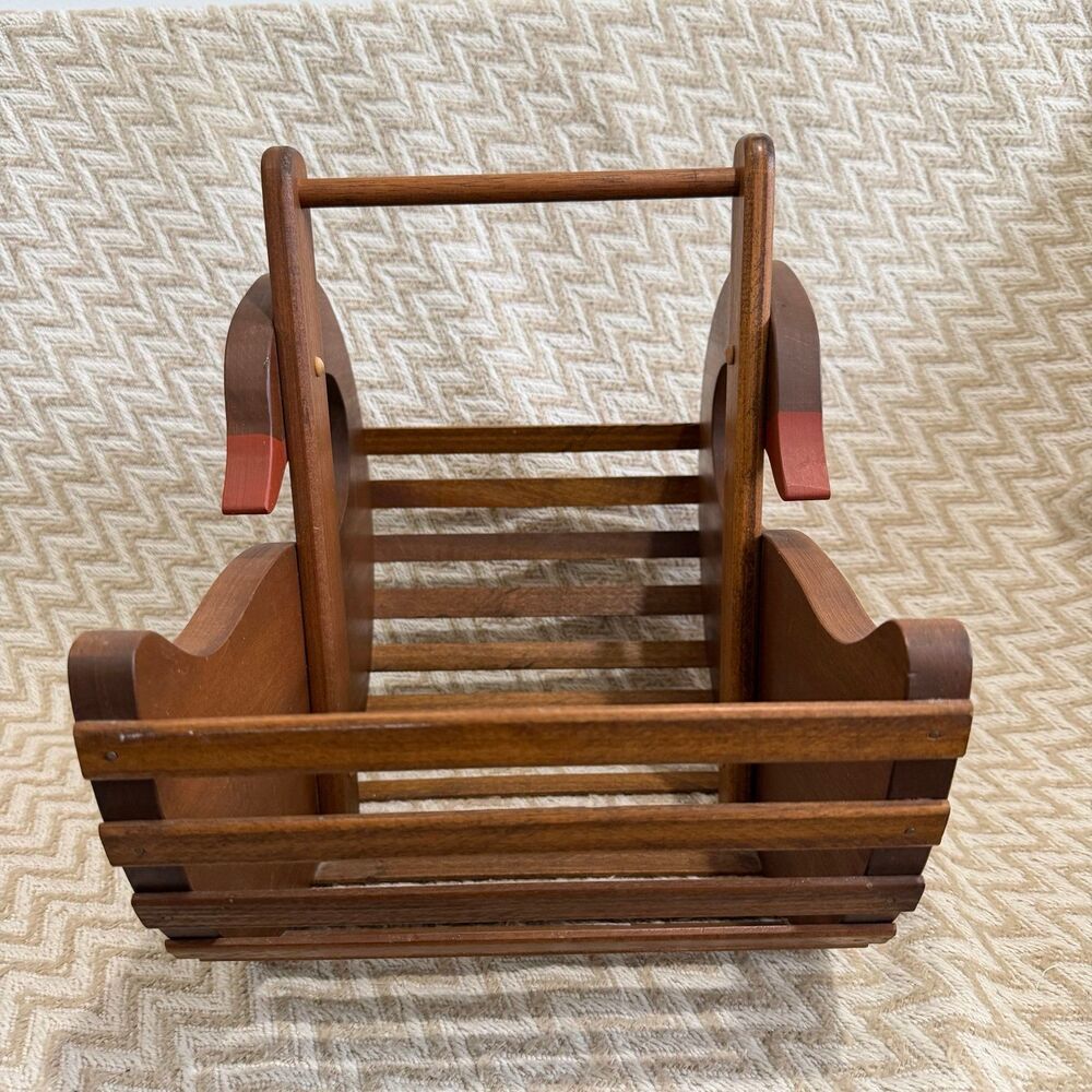 Vintage Wooden Goose Slatted Magazine Holder Basket - Picture 4 of 7